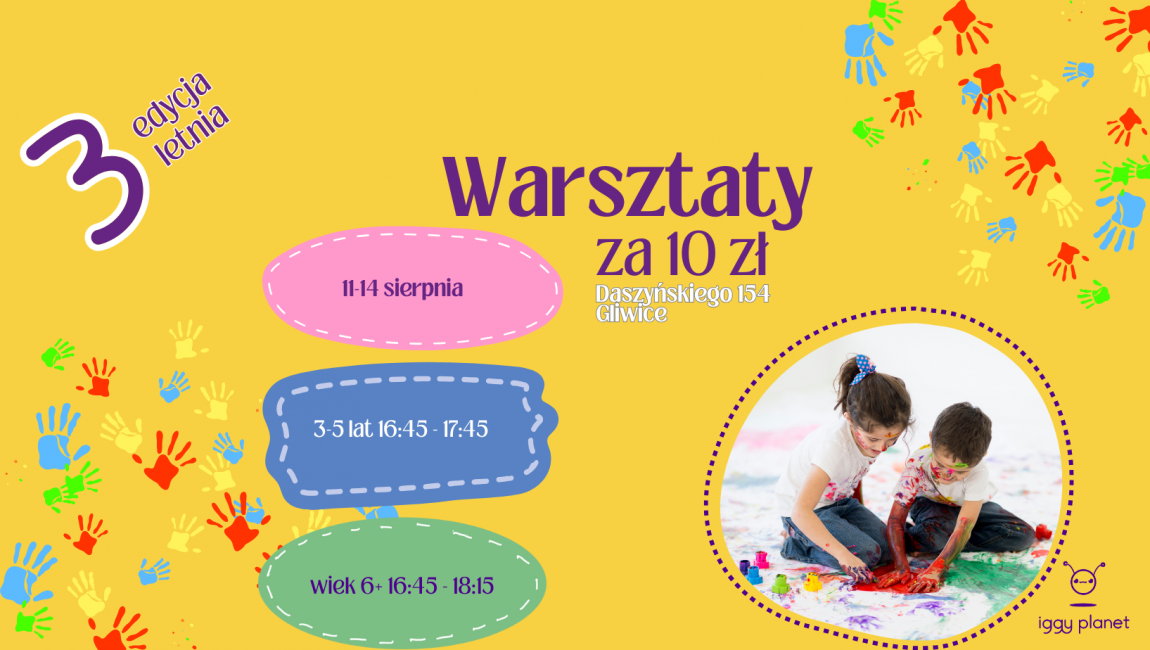 Niebiesko żółty zabawny plakat półkolonie dla dzieci (Zdjęcie w tle na Facebooka)